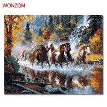 Wonzom cavalos parede fotos por números na tela para decoração de casa diy animal pintura a óleo artes colorir por números 2017 novo presente 2024 - compre barato