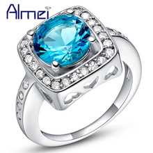 Almei Rings Silver Color Fashion Big Crystal Pink/Red/Blue/Purple for Women Wedding Bridals Engagement Girls Anel De Pedra J475 2024 - buy cheap
