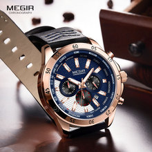 MEGIR-reloj de cuarzo deportivo para hombre, cronógrafo con correa de cuero, luminoso, resistente al agua, color azul rosa, 2103 2024 - compra barato