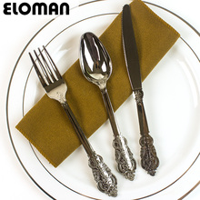 10PCS heavy duty wedding disposable cutlery ELOMAN silver look plastic vintage party tableware fancy fork knife spoon dinnerware 2024 - buy cheap