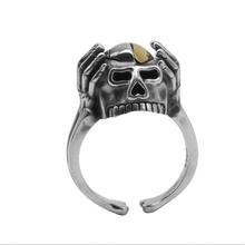 Твердое кольцо с черепом из серебра 925 пробы, кольцо с скелетом из настоящего серебра, кольцо в стиле панк, Ювелирное кольцо с изменяемым размером 2024 - купить недорого