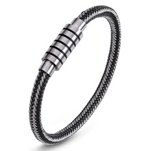 Новый панк черный и белый плетеный стальной провод браслет модная магнитная пряжка простой стиль браслет мужские браслеты из нержавеющей стали 2024 - купить недорого