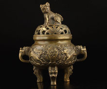Exquisite Chinese Collection Old Copper Handwork Dragon Lion Statue Incense Burner 2024 - buy cheap