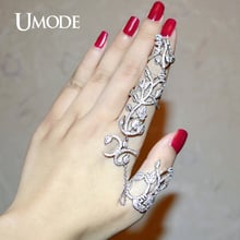 UMODE Unique Two Full Finger Ring With Chain Micro Round Clear CZ White Gold Color Rings for Women Gorgeous Jewelry Anel UR0264 2024 - buy cheap