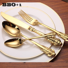 4-24pcs Luxury Golden Dinnerware Vintage Cutlery Gold Plated Wedding Tableware Stainless Steel Dining Knife Fork Spoon Teaspoon 2024 - buy cheap