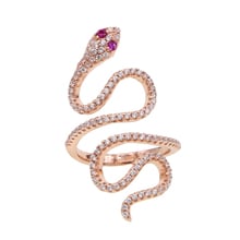 Moda tamanho aberto longo cobra anel rosa cor de ouro multi envoltório feminino completa dedo cobra em forma cz anel animais jóias 2024 - compre barato