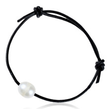 9-10mm Freshwater Natural Pearl Bracelet For Woman Genuine Leather Bracelet Brown Adjustable Rope Chain 2024 - buy cheap
