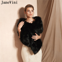 JaneVini 2019 Preto Elegante Manto De Noiva Bolero Casamento Casaco de Inverno Mulheres Curto Faux Fur Xales e Wraps Cape Fourure Mariage 2024 - compre barato