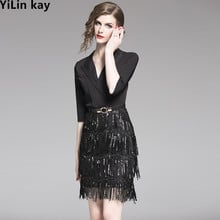 Yilin kay 2019 alta qualidade moda pista de verão vestido feminino preto svelte ladylike festa vestido 2024 - compre barato