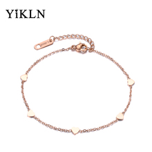 YiKLN-pulsera de dijes de diseño Simple para niñas, cadena de eslabones de Color oro rosa, Mini corazones, pulsera de enamorado estilo dulce, YB18183 2024 - compra barato