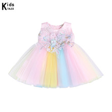Новая вышивка Infantil дети девочки милые цветочные платья принцесса Лето Без Рукавов детская одежда платье для маленьких девочек RD033 2024 - купить недорого