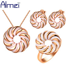 Almei Jewelry Set Lady Jewellery Silver Wholesale Bijoux Fashion Cute Round Black Stripe Gold Color For Women Dance Party T187 2024 - buy cheap