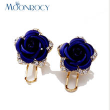 MOONROCY Rose Gold Color Crystal Earring For Women Cute Girls Flowers Red Purple Blue Earrings Drop Shipping Wholesale 2024 - buy cheap