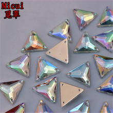 Micui 50 шт 16 мм AB прозрачные цветные треугольные акриловые стразы в форме звезды сумки для одежды обувь Швейные Стразы 3 отверстия ZZ319B 2024 - купить недорого
