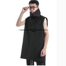 S-5xl New Men Clothing High Collar Cut Sleeve T-shirt Hairstylist Black Long Loose Sleeveless T-shirt Plus Size Singer Costumes 2024 - buy cheap