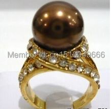 FREE SHIP >>>>>Chocolate Brown South Sea Shell Pearl  Crystal Ring Size: 6.7.8.9 2024 - buy cheap