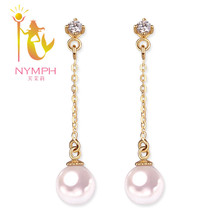 NYMPH-pendientes de perlas Akoya para mujer, aretes de gota de oro amarillo de 18k de alta calidad, 6-6,5 MM, E126 E 2024 - compra barato