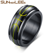 SUNNERLEES Titanium Anéis de Aço Inoxidável Preto de Basquete R-408 Símbolo Spinner Design Suave Homens Presente Jóias Da Moda 2024 - compre barato