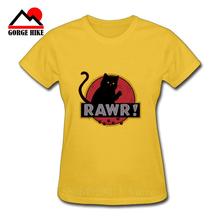 Meow-Camiseta con estampado de gato, ropa de calle para mujer, camiseta Simple de manga corta con cuello redondo, camiseta roja 100 de algodón para mujer 2024 - compra barato