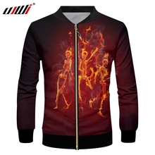 UJWI новая забавная блестящая куртка на молнии с 3D принтом, мужское интересное пальто на молнии, черная, красная креативная танцевальная мужская толстовка с пламенем и черепами 2024 - купить недорого