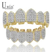 UWIN Hip Hop GRILLs Iced Out AAA Zircon Fang Mouth Teeth Grills Caps Top & Bottom Grill Set Men Women Vampire Grills Jewelry 2024 - buy cheap