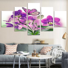 5 Piece art wall picture abstract Modern Wall Painting purple rose blue flower butterfly Home Decorative Art Paint on Canvas 2024 - buy cheap