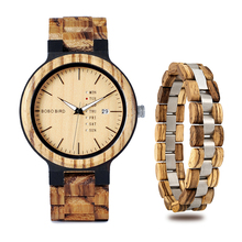 erkek kol saati BOBO BIRD Wood Men Watch Bracelet Set Week Display Date Quartz Watches in Wooden Box Accept Logo Drop Shipping 2024 - buy cheap