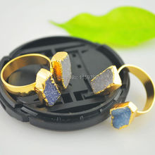 5pcs Two Stones Ring Polygon NaturalStones Gold Color Geode Rings Electroformed  Jewelry 2024 - buy cheap