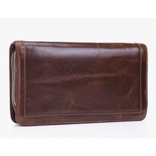 Billeteras de piel auténtica para hombre, bolso de mano grande, Vintage, marrón, largo, doble cremallera, tarjetero para teléfono 2024 - compra barato