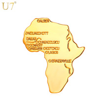 U7 New Arrival Trendy Unisex Pin Brooches African Jewelry Yellow Gold Color Hiphop Africa Map Lapel Brooches B115 2024 - buy cheap