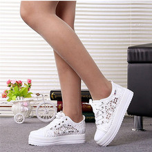 Dropshipping Summer Women Shoes Casual Cutouts Lace Canvas Shoes Hollow Floral Breathable Platform Flat Shoe White Black Flats 2024 - buy cheap