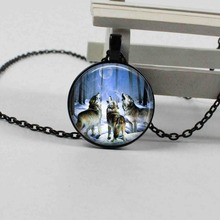 New fashion animal wolf pendant necklace glass convex round pendant necklace female and male jewelry 2024 - buy cheap