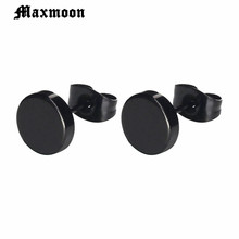 Maxmoon 1 Pair Stainless Steel Ear Studs Earrings Black Plated Round Shaped with Clasp Push Back Earrings Women Men Earrings 2024 - buy cheap