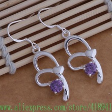 Pendientes Chapado en plata, joyería plateada, corazón, piedra violeta incrustada/dwfamnma axhabooa AE017 2024 - compra barato