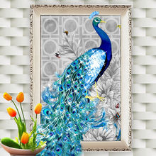 Pintura de bordado de diamantes 5D DIY, cuadro de pavo real azul real, Pavo Real bonito, decoración del hogar, Rubik's Cube Drill, imagen 2024 - compra barato