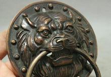 Chinese Temple Bronze Guard Copper Lion Fu Foo Dog Statue Door Holder Knocker 2024 - buy cheap