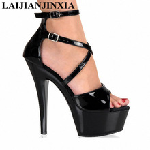 LAIJIANJINXIA Crystal Ankle Strap 15CM Sexy Super High Heel Platforms Pole Sandals Performance Star Model Shoes, Wedding Shoes 2024 - buy cheap