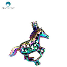 C43 5 unids/lote, colgante de jaula de perlas de caballo corriendo de Color arcoíris, relicario de fiesta de cuento de hadas 2024 - compra barato