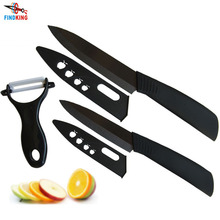 Findking faca de cozinha, conjunto de facas de cerâmica com 3 lâminas pretas, super qualidade, 4 polegadas + 5 polegadas + descascador + capas, faca de cozinha 2024 - compre barato