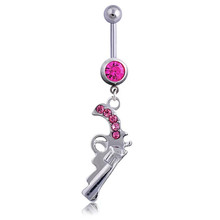 Pistola de aço cirúrgico, anel de umbigo em cristal rosa, barras de umbigo, piercing de umbigo sexy para mulheres, presente de joia corporal 2024 - compre barato