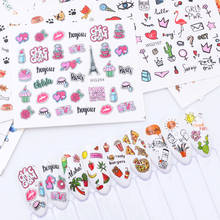 Смешанные 20 дизайнерские наклейки для ногтей переводные наклейки Фламинго цветок животное смешанный цвет слайдер маникюр Дизайн ногтей украшение SAWG20 2024 - купить недорого