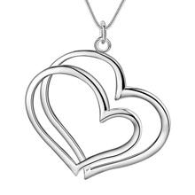 Ожерелье с двумя сердечками, посеребренное, оптовая продажа, новинка, серебряные ожерелья и подвески/NGUJDSCL KFJWGCRS 2024 - купить недорого