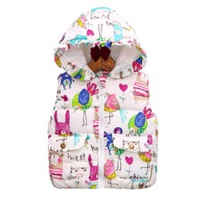 Animal Graffiti Thick Princess Girls Vest Hooded Kids Jackets Children Clothing Winter Outerwear&Coats Baby Waistcoat New 2024 - buy cheap
