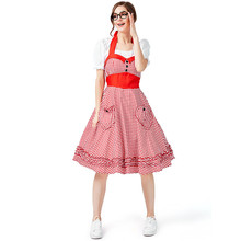 Mulheres senhoras cerveja maid autêntico alemão vermelho grade oktoberfest trajes oktoberfest festa de halloween cosplay fantasia vestido 2024 - compre barato