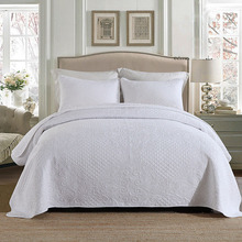 Conjunto de colcha bordado com 3 peças, colcha de algodão acolchoado cor sólida branco, roupa de cama, macacão, tamanho king/queen 2024 - compre barato