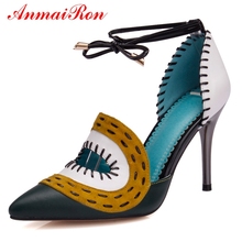 AnmaiRon  Genuine Leather  Pointed Toe  Casual  Lace-Up  Zapatos De Mujer De Moda 2019 De Vestir Women Pumps Size 34-39 LY765 2024 - buy cheap