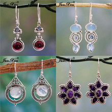 JUNXIN Antique Style Geometry Moonstone Drop Earrings For Women Boho Round Red Blue Opal Earrings Female Zircon Wedding Jewelry 2024 - купить недорого