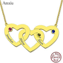 Amxiu-Collar personalizado de Plata de Ley 925 para mujer, Gargantilla con tres nombres grabados, con piedras de nacimiento, corazones 2024 - compra barato