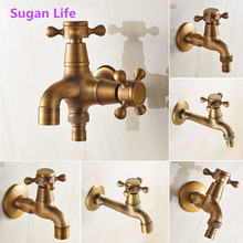 Sugan Life Total brass antique brass double using washing machine faucet bathroom corner faucet tap garden outdoor faucet mixer 2024 - buy cheap
