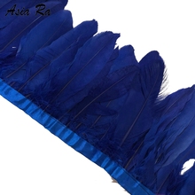 Franjas de penas de ganso azul-real, 10 tamanhos, tingidos, fita de enfeite de penas geesas, 6-8 "/15-20cm, franjas de penas de ganso, alta qualidade 2024 - compre barato